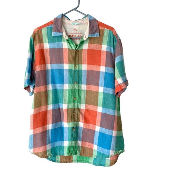 Tommy Bahama Relax Mens Plaid Pismo Breezer Linen Shirt Button Down Large - Picture 2 of 7